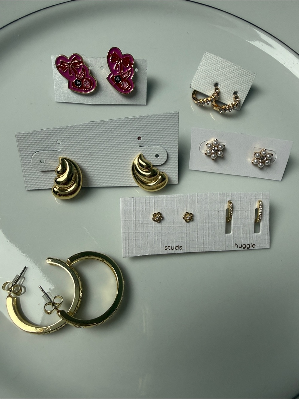 Jewelry Bundle Gold Hoop Earrings Studs Huggies Pearl Floral Bow earrings